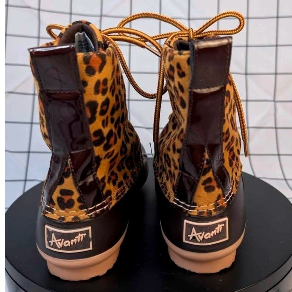 Avanti Duck Boots ~ Kids Size 5 ~ Brown Leopard Print Zelda-Leo Waterproof Shell - Picture 5 of 8